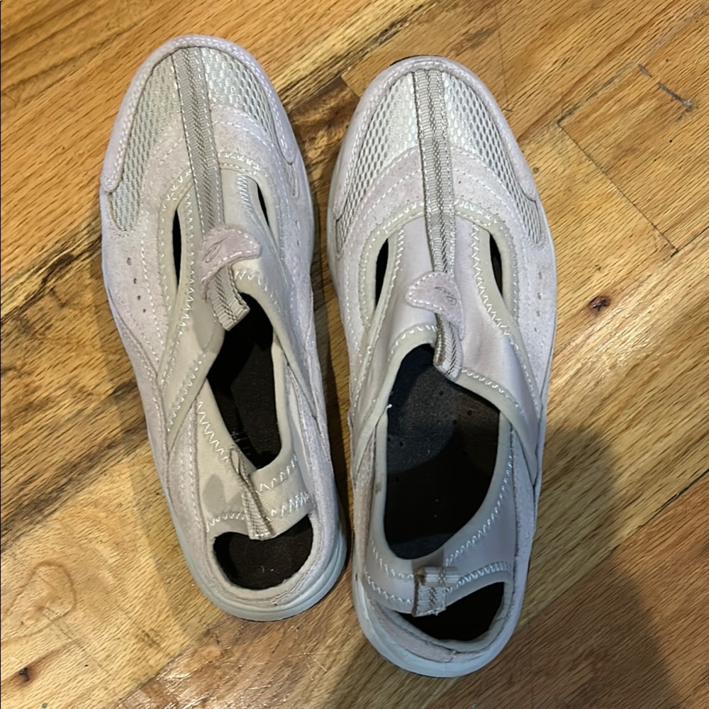 Silver and White Athletic Shoes